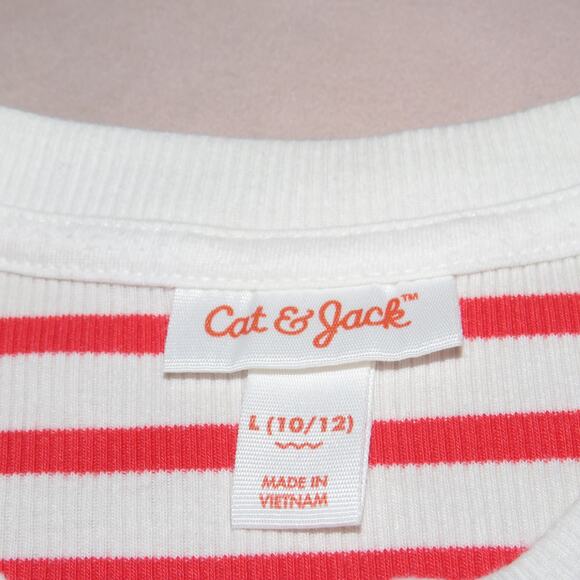 Cat & Jack Red Striped Embroidered Flutter Sleeve Girls T-Shirt - Picture 5 of 6